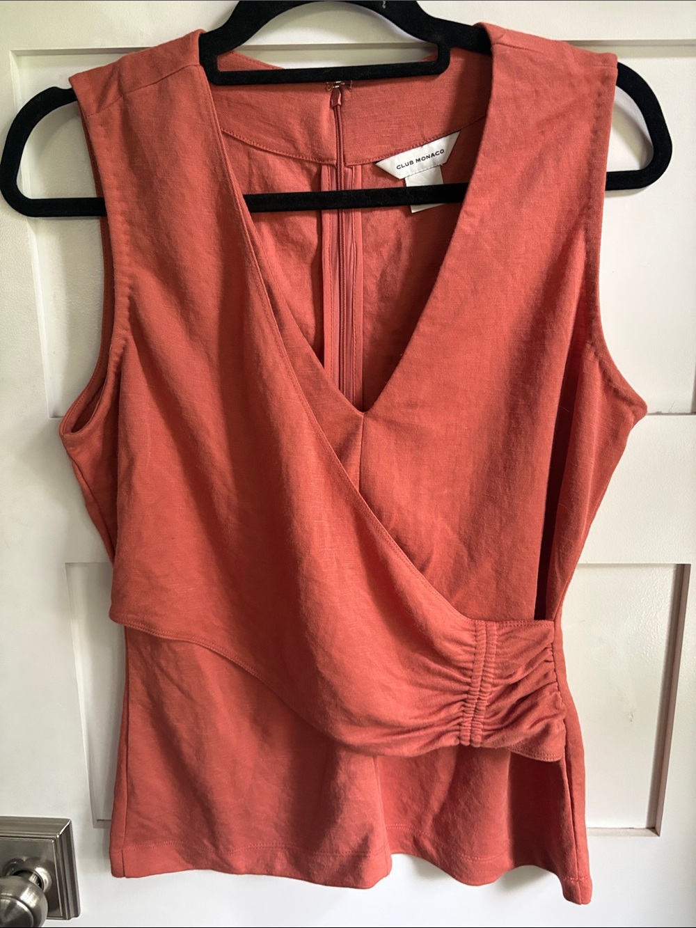 Club Monaco Coral-Red Wrap V-Neck Sleeveless Top